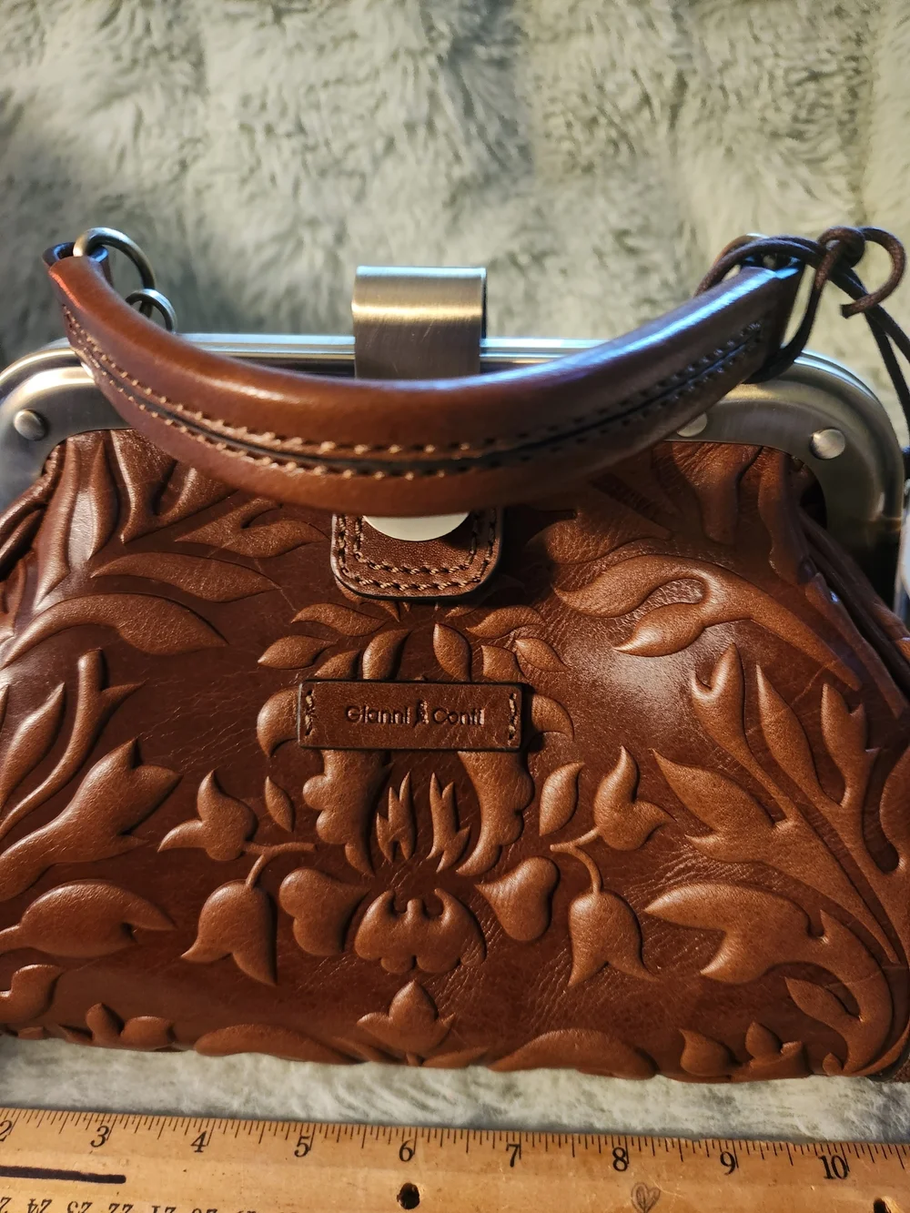 Gianni Conti Lt. Brown Leather Sachel Handbag Crossbody Purse